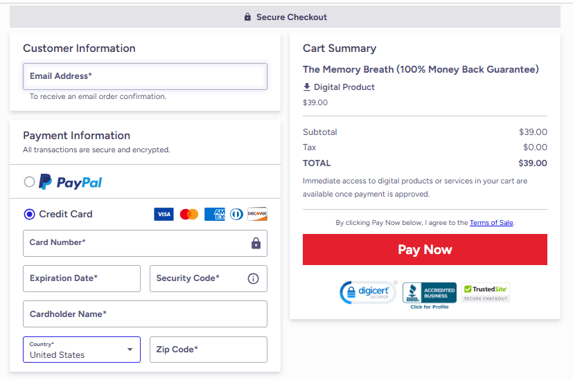The Memory Breath Checkout Page